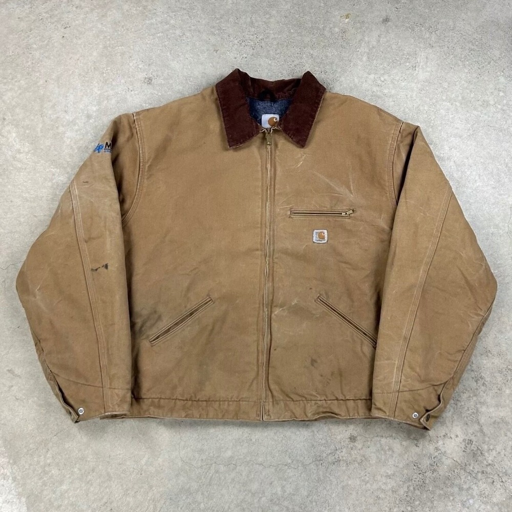 Vintage‎ Carhartt Blanket Lined Detroit Jacket Size 3XL Tall Tan Corduroy Collar